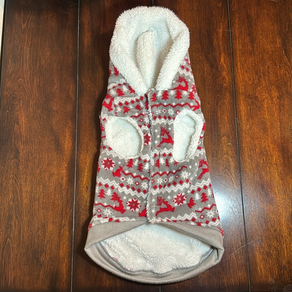 Holiday Fleece Lined Dog Sweater with Hood